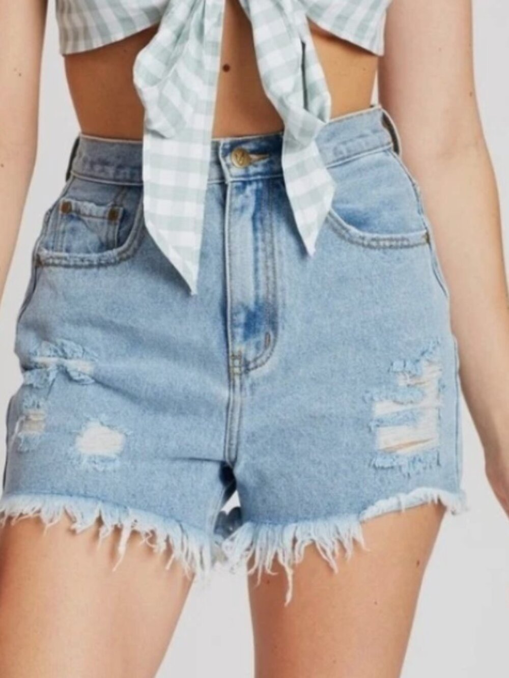 MINKPINK CRUISE FRAYED DENIM High Waist SHORTS Size 4/Small $90 New